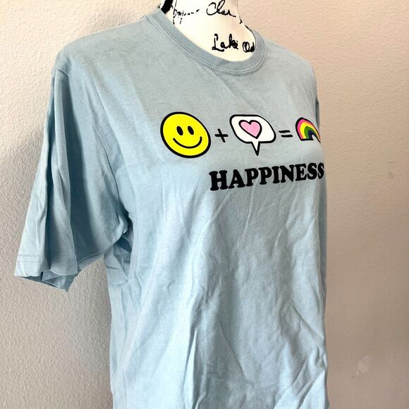 NWT HAPPINESS Pastel Blue T-Shirt (Large) Smile Love Rainbow Heart - Picture 2 of 6